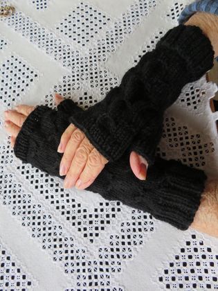 Black Pure wool handknitted fingerless gloves