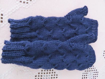 Navy pure wool handknitted fingerless gloves